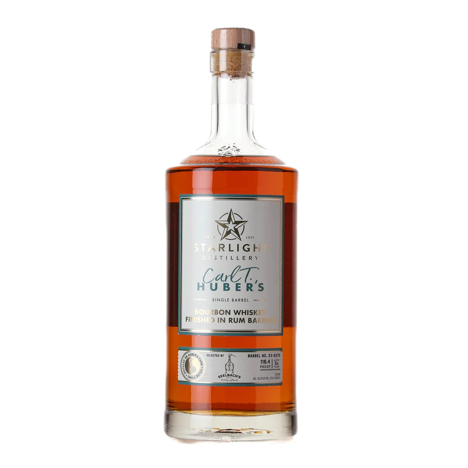 Starlight Carl T. Huber's Single Barrel Bourbon Whiskey Finished in Rum Barrels 5 Year Old, Rum Cask, Cask #23-2275, 2024, 58.2% whisky bottle