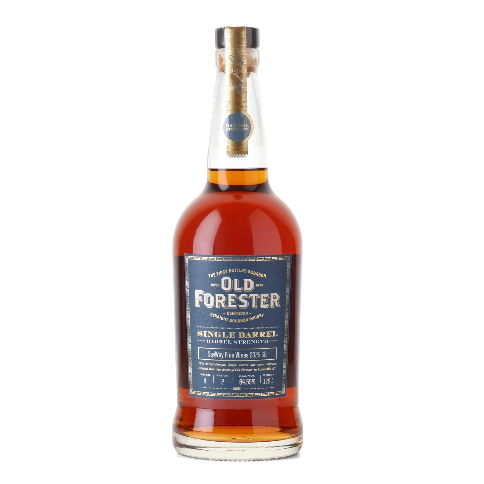 Old Forester Single Barrel Barrel Strength SavWay Fine Wines Private Barrel Selection, New Charred American Oak Cask, Cask #026 5B, 64.5% whisky bottle