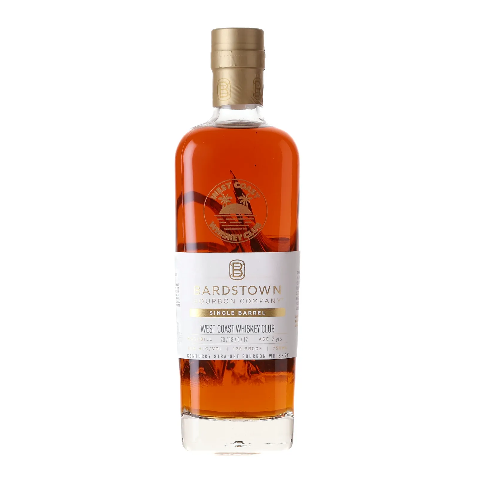 Bardstown Bourbon Company West Coast Whiskey Club Private Barrel Selection 7 Year Old, New Charred Oak Cask, 60% whisky bottle