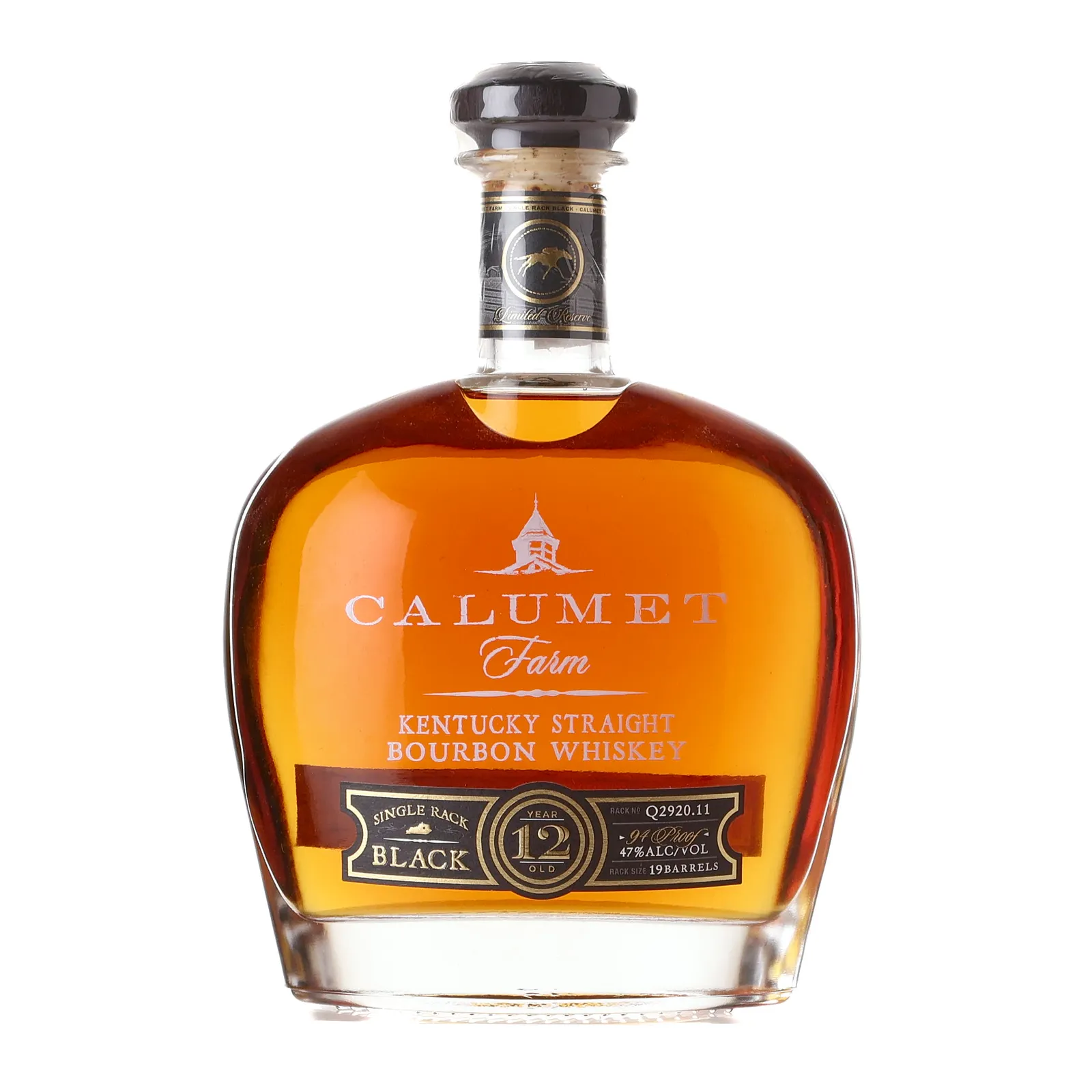 Calumet Farm Single Rack Black 12 Year Old, New Charred Oak Cask, Rack #Q2923.11, 47% whisky bottle