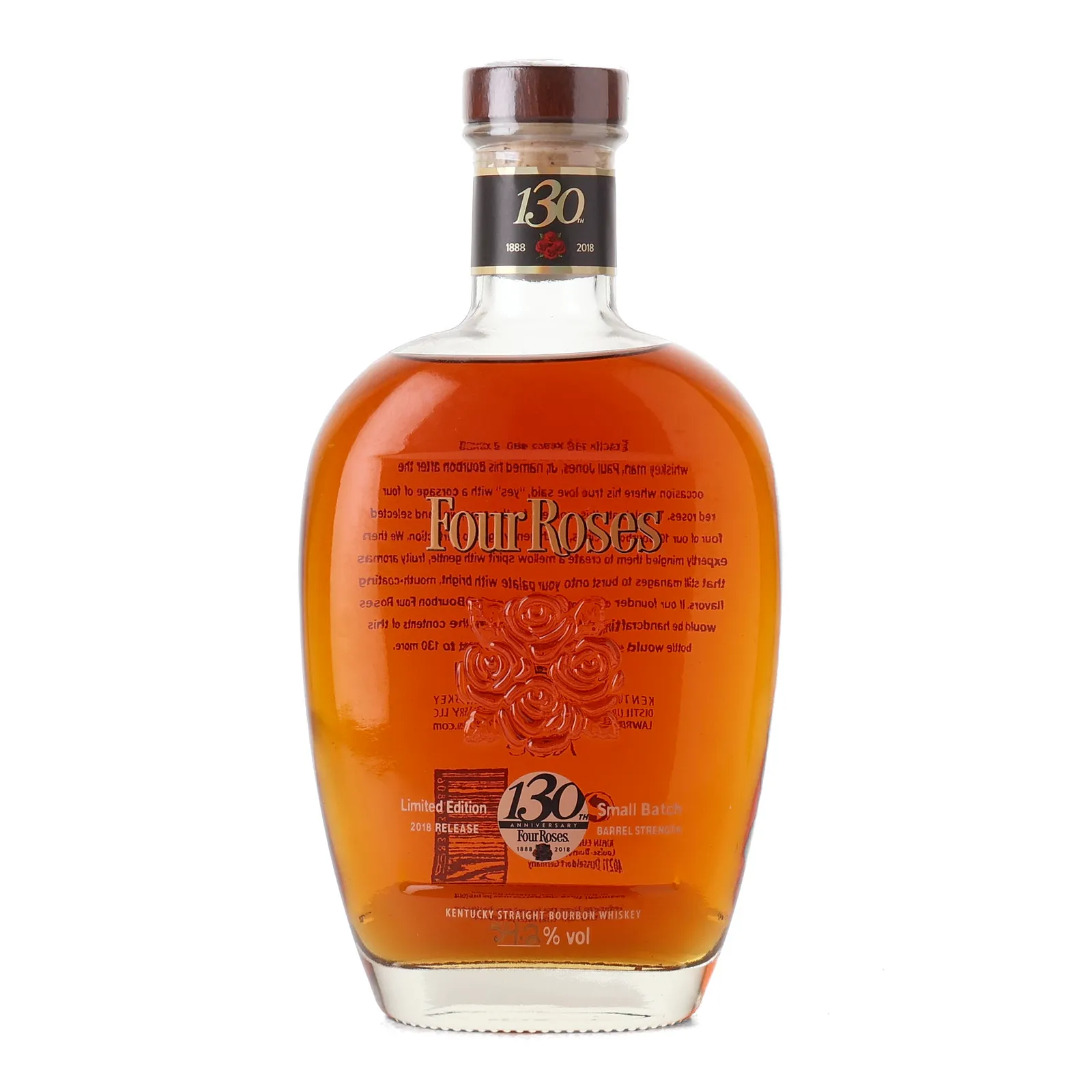 Four Roses Barrel Strength Small Batch 130th Anniversary 10 Year Old, New Charred Oak Cask, 2018, 54.2% whisky bottle