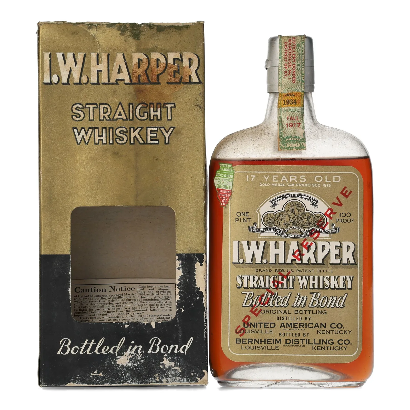 I.W. Harper 17 Year Old, 1934, 50% whisky bottle