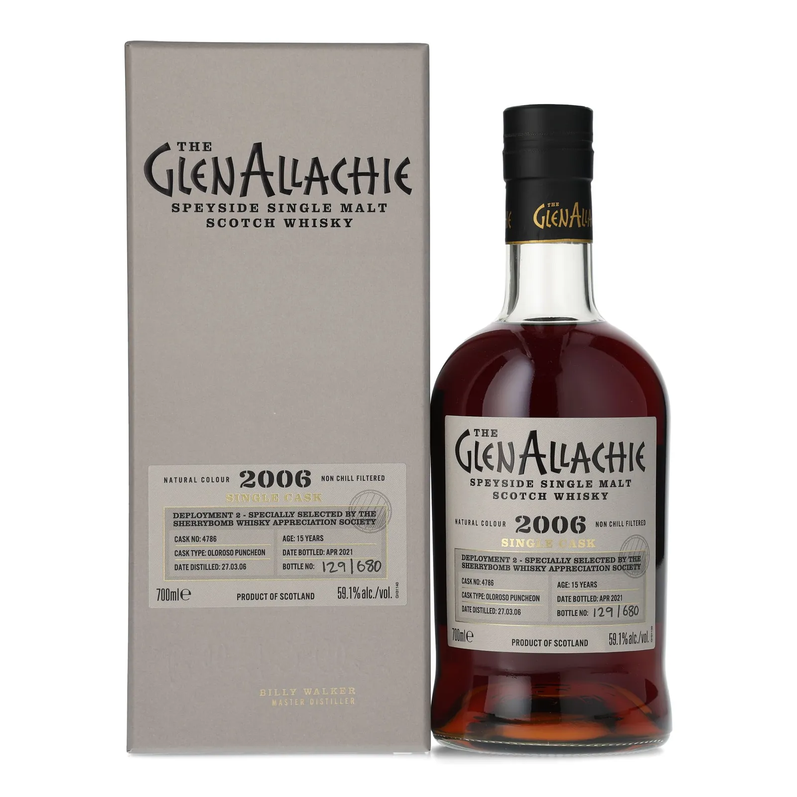 GlenAllachie Sherrybomb 15 Year Old, Oloroso Cask, Cask #4786, Deployment 2, 2006, 59.1% whisky bottle