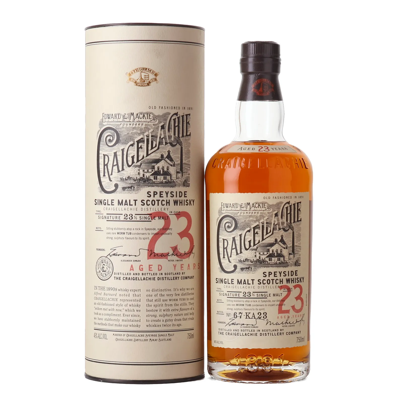 Craigellachie 23 Year Old, Bourbon & Sherry Cask, Batch No. 67KA23, 46% whisky bottle