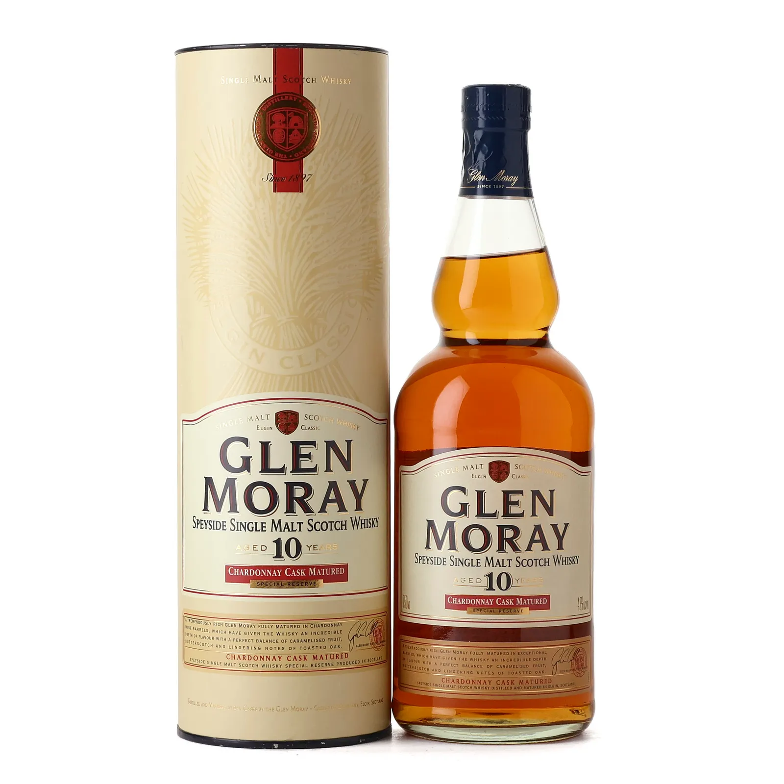 Glen Moray Chardonnay Cask Matured Special Reserve 10 Year Old, Chardonnay Cask, 43% whisky bottle