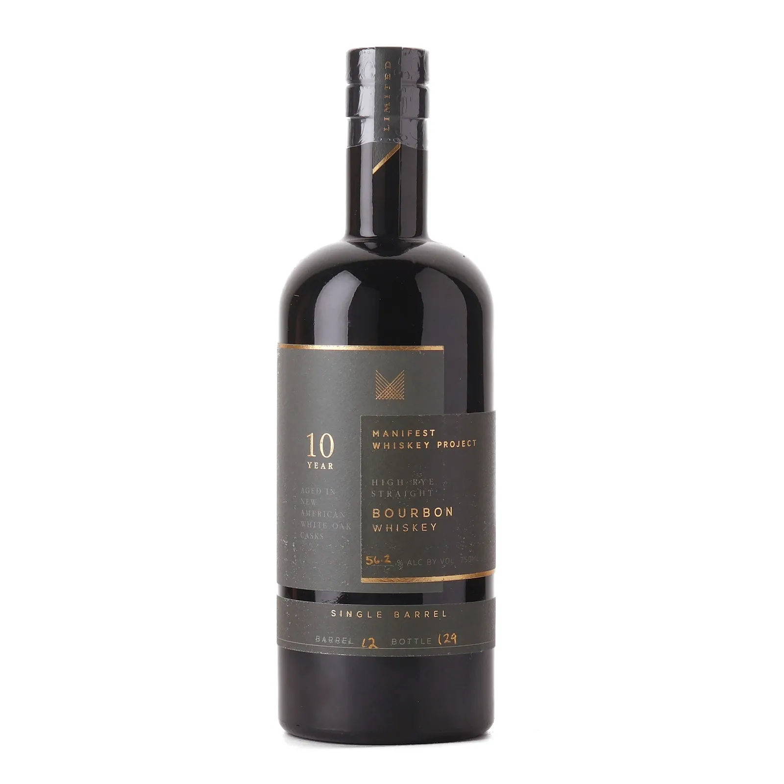 Manifest Whiskey Project High Rye Single Barrel Bourbon 10 Year Old, New American Charred Oak Cask, Cask #12, 56.2% whisky bottle