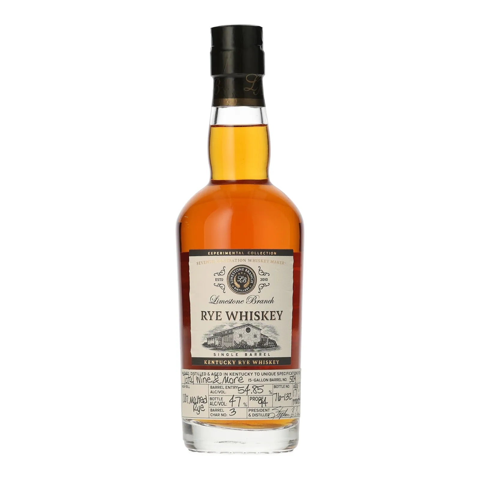 Limestone Branch Experimental Collection Rye Whiskey 1 Year Old, New Charred Oak Cask, Cask #509, Total Wine & More, 47% whisky bottle