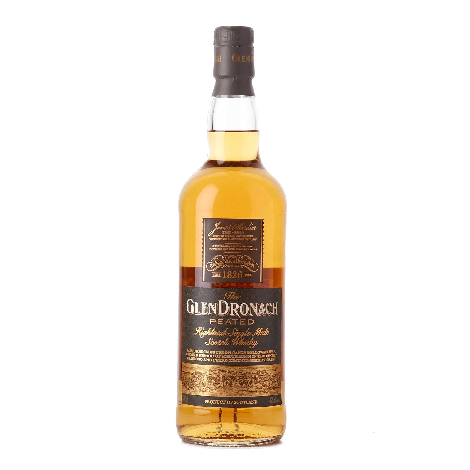 GlenDronach Peated, Bourbon & Sherry Cask, 2017, 46% whisky bottle