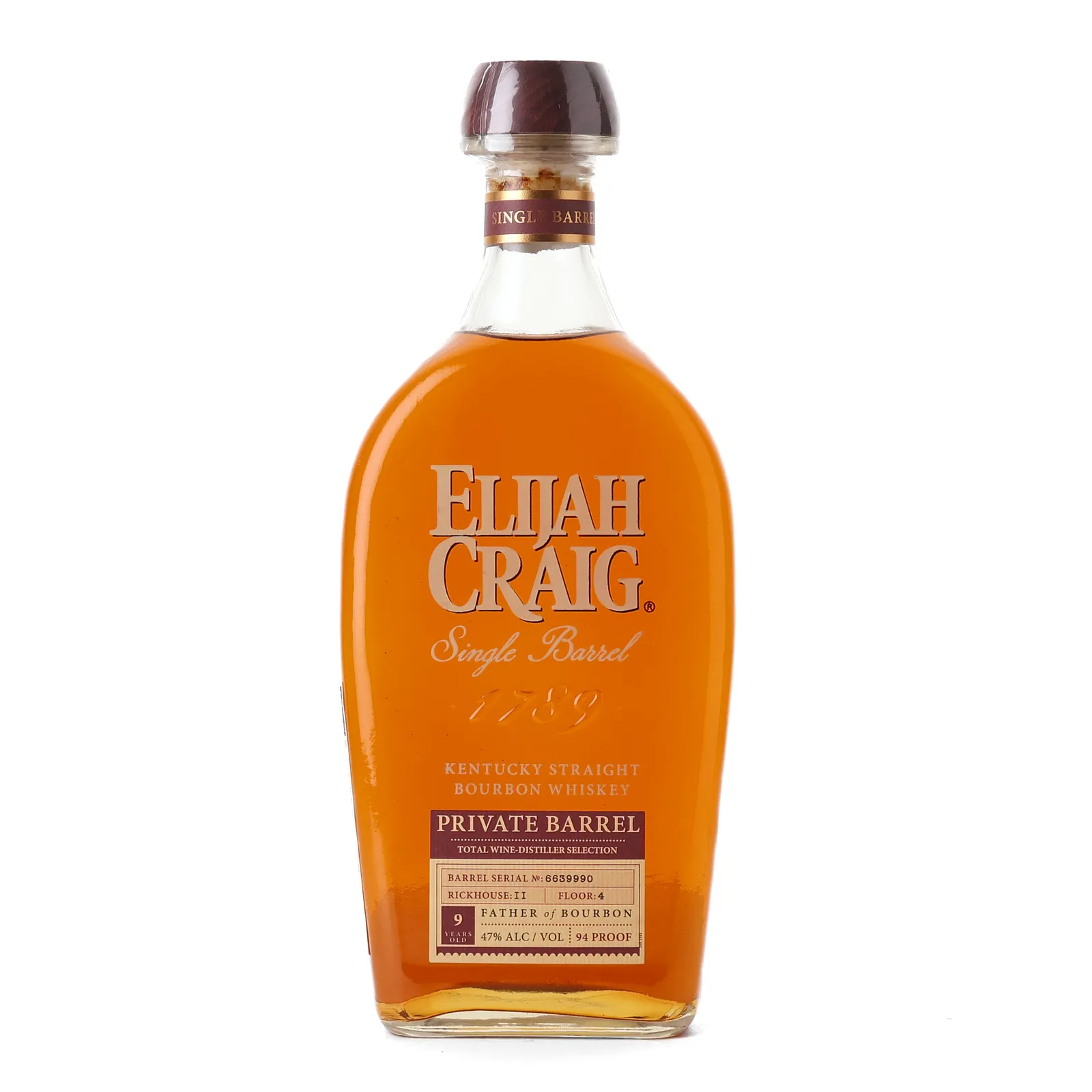 Elijah Craig Private Barrel Selection (Total Wine) 9 Year Old, New American Oak Cask (Level 3 Char), Cask #0030990, 2022, 47% whisky bottle