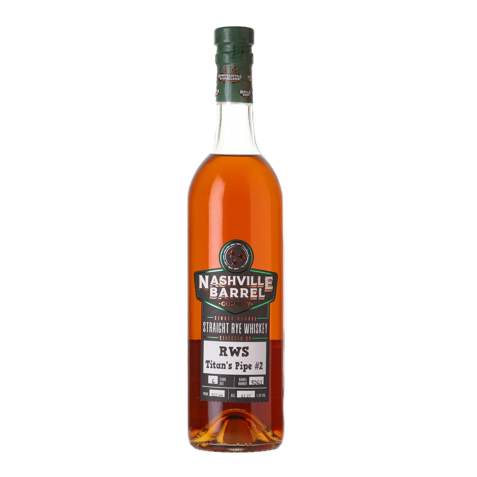 Nashville Barrel Company Straight Rye Single Barrel 'RWS Titan's Pipe #2' 6 Year Old, Cask #7061, 61.22% whisky bottle