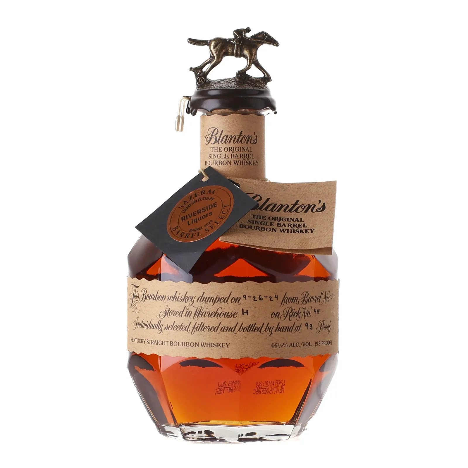 Blanton's Single Barrel Bourbon 'Riverside Liquors' Private Barrel Selection, Cask #28, 2024, 46.5% whisky bottle