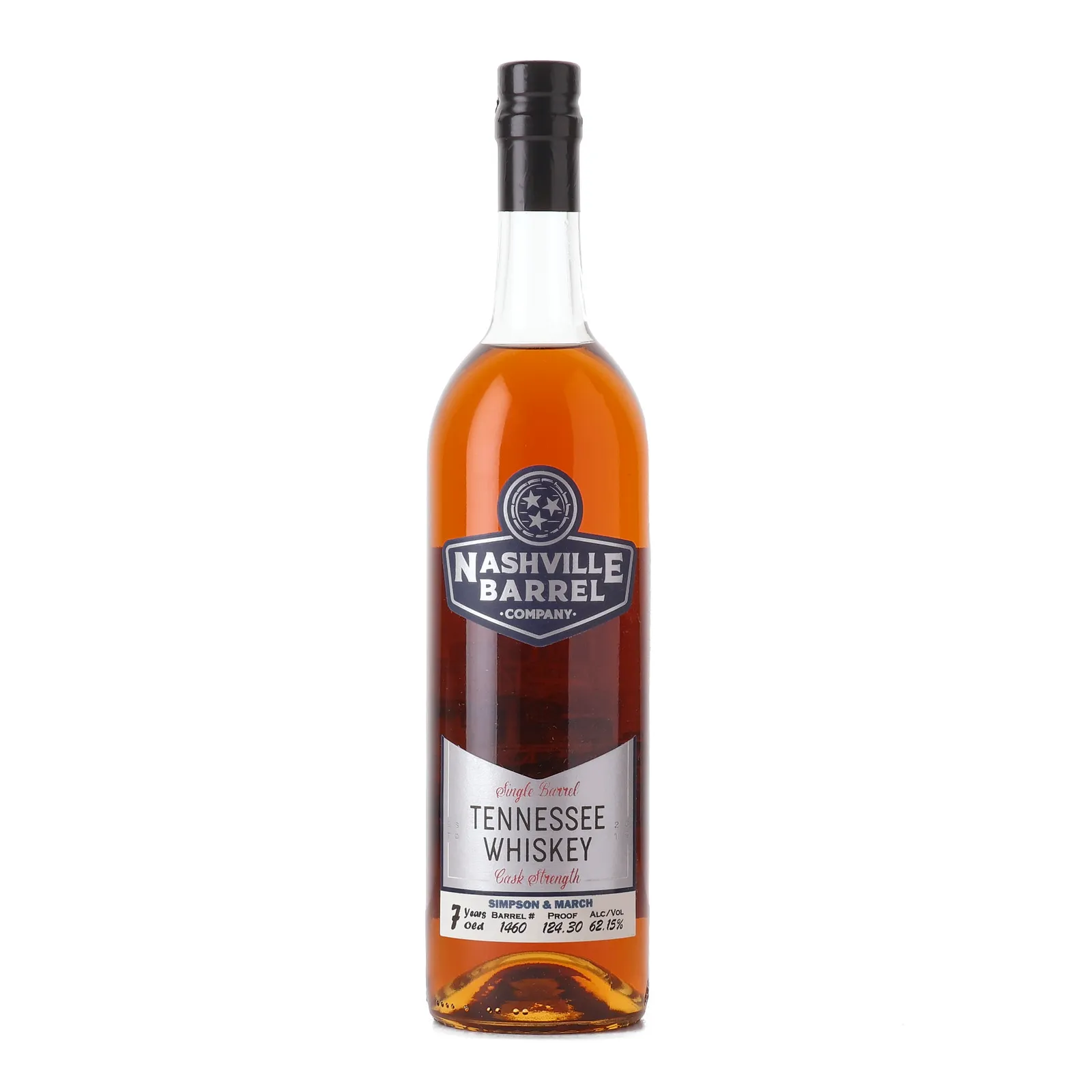 Nashville Barrel Company Single Barrel Tennessee Whiskey Simpson & March 7 Year Old, Cask #1460, 62.15% whisky bottle