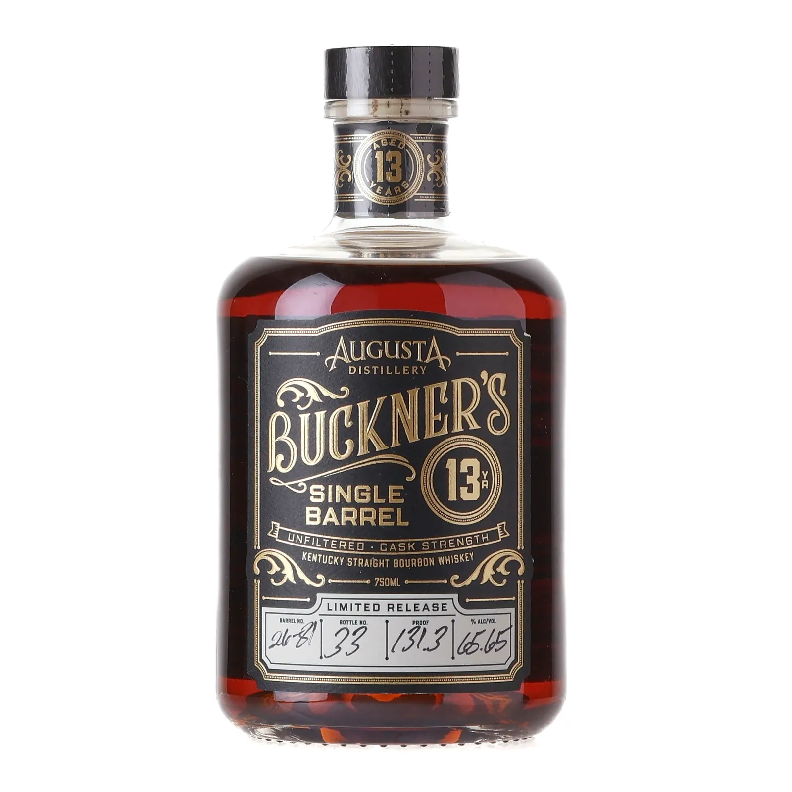 Buckner's 13 Year Old, New Charred Oak Cask, Cask #26-81, Augusta Distillery, 65.65% whisky bottle