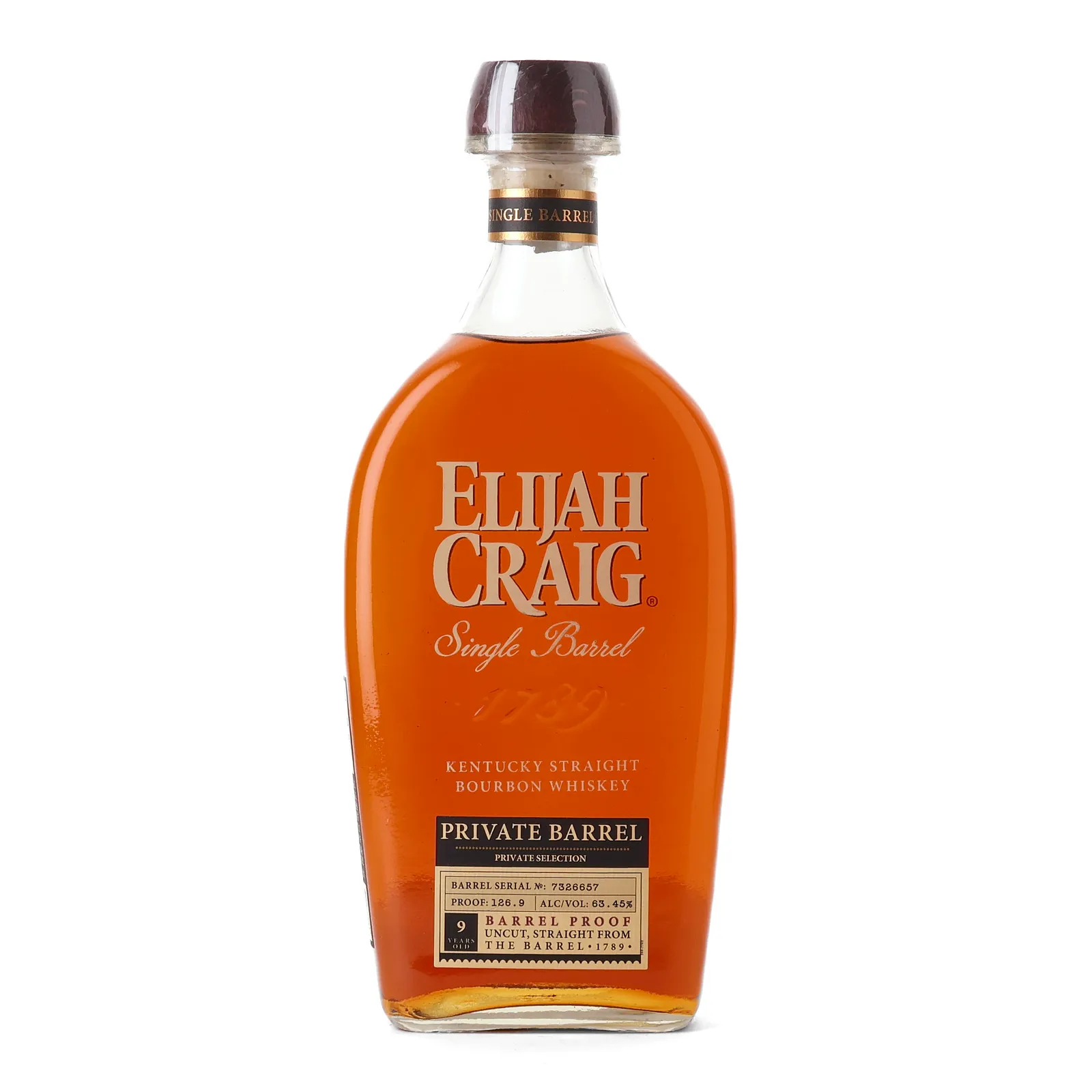 Elijah Craig Private Barrel Selection 9 Year Old, New Charred Oak Cask, Cask #7326657, 63.5% whisky bottle