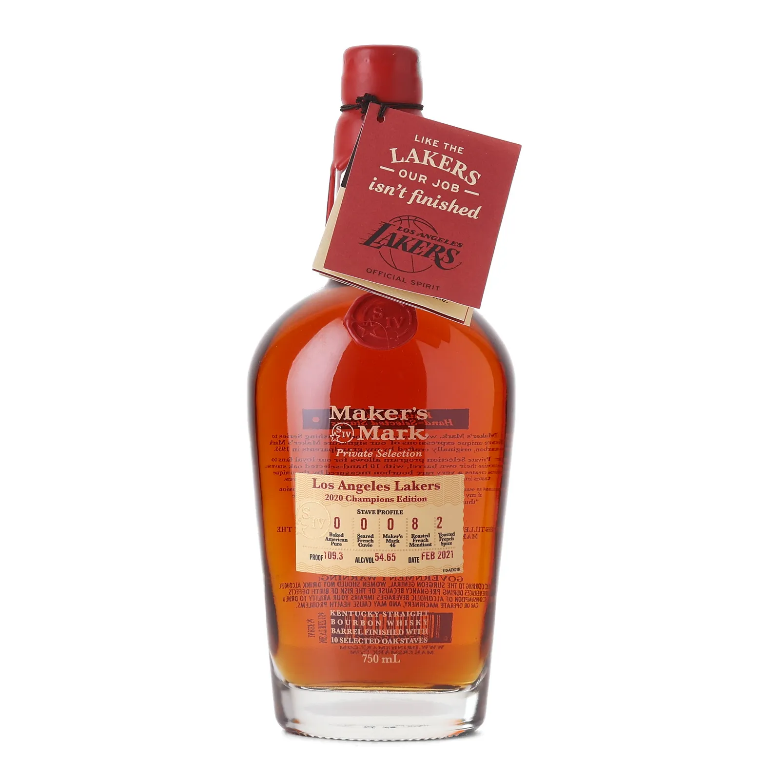 Maker's Mark Private Selection Los Angeles Lakers 2020 Champions Edition, Oak Cask, 2021, 54.6% whisky bottle