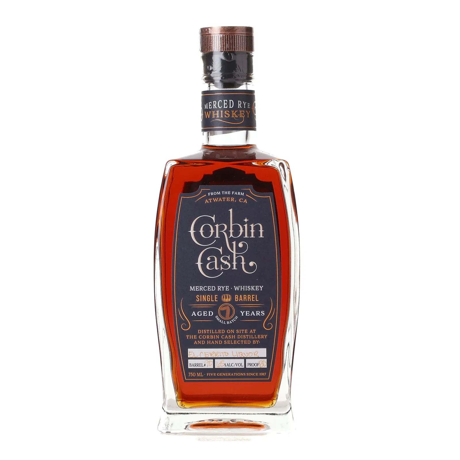 Corbin Cash Merced Rye Single Barrel El Cerrito Liquor 7 Year Old, Cask #70, 65% whisky bottle