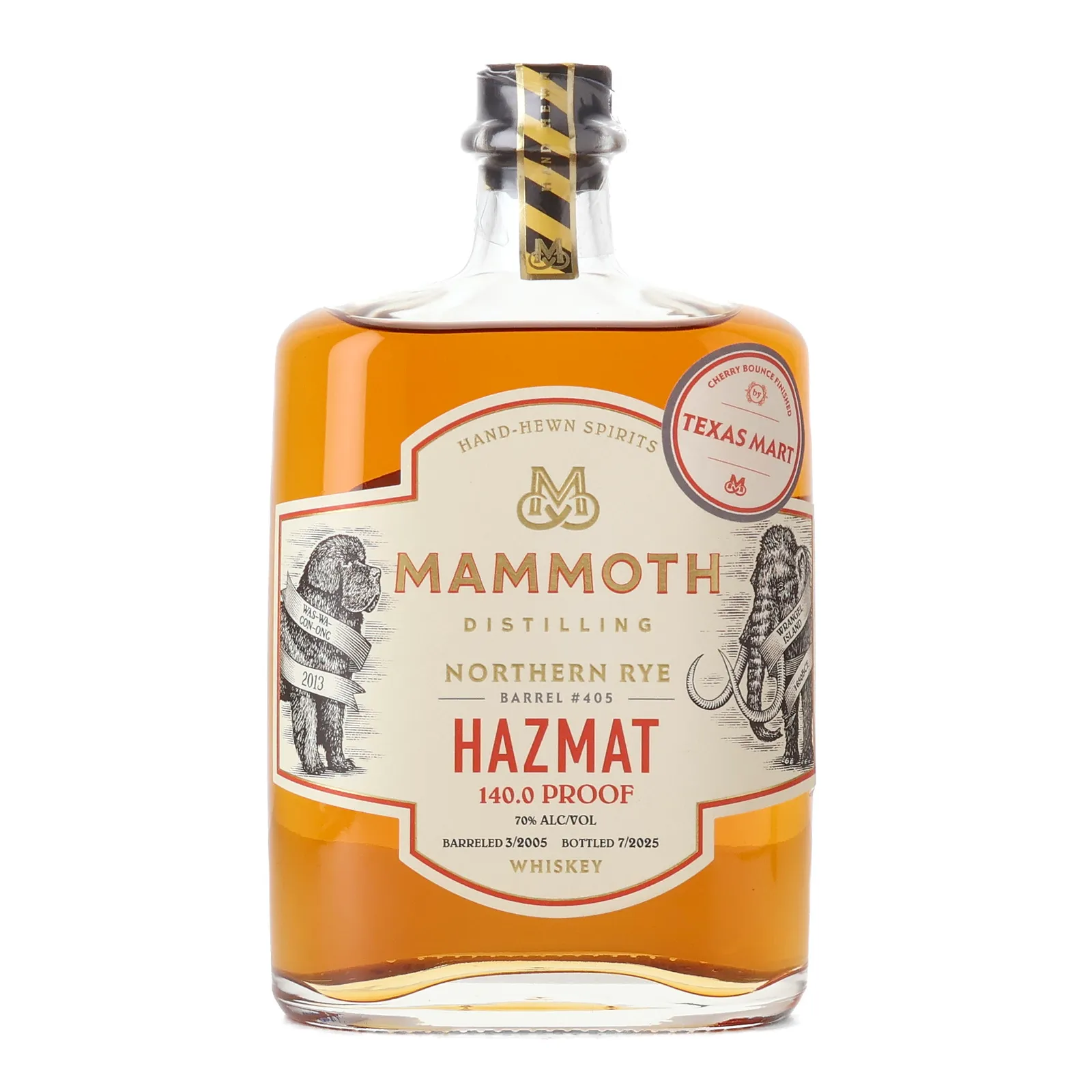 Mammoth Distilling Hazmat Northern Rye Texas Mart Private Barrel Selection 20 Year Old, Cask #405, 2025, 70% whisky bottle