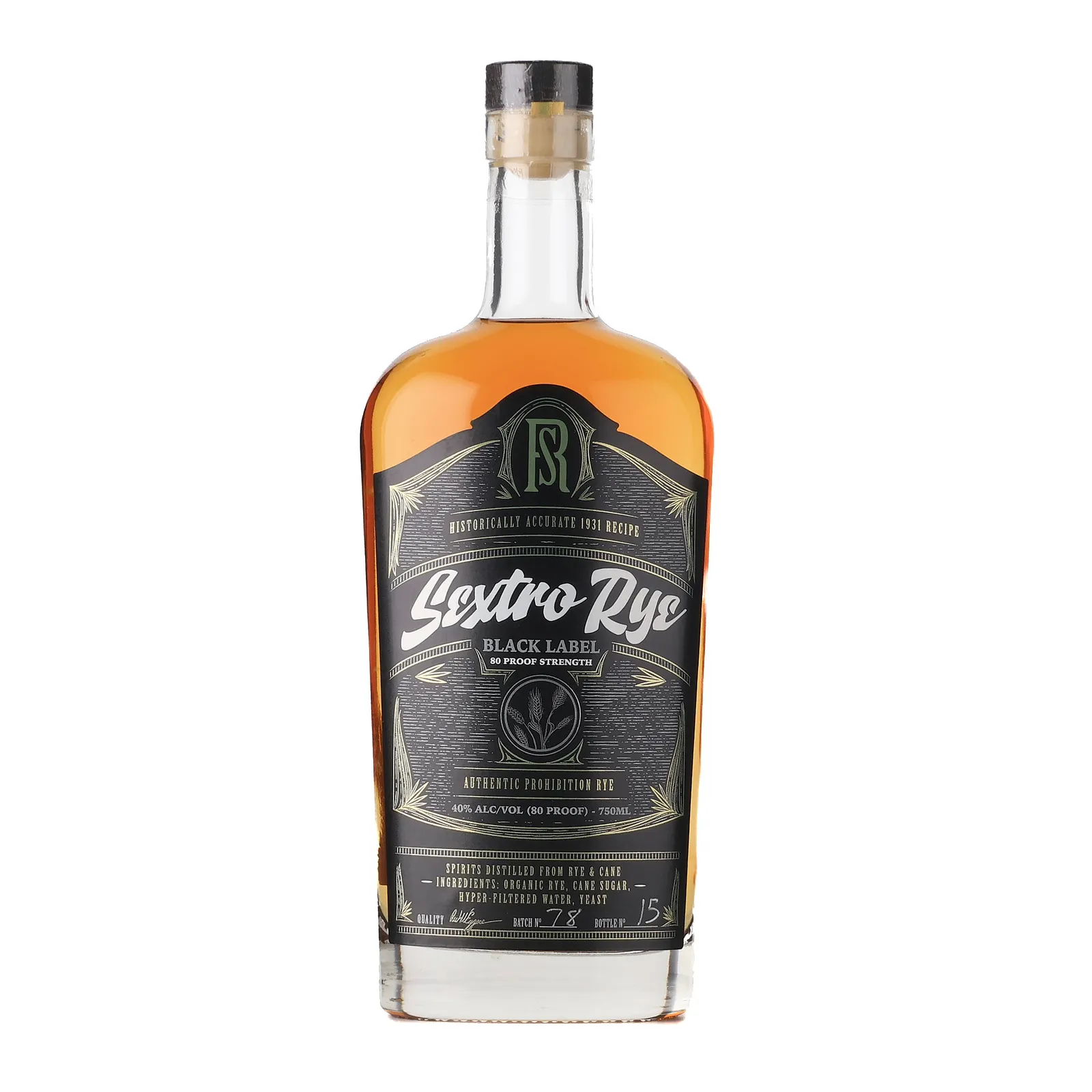 Sextro Rye Black Label, American Oak Cask, Batch No. 78, 40% whisky bottle