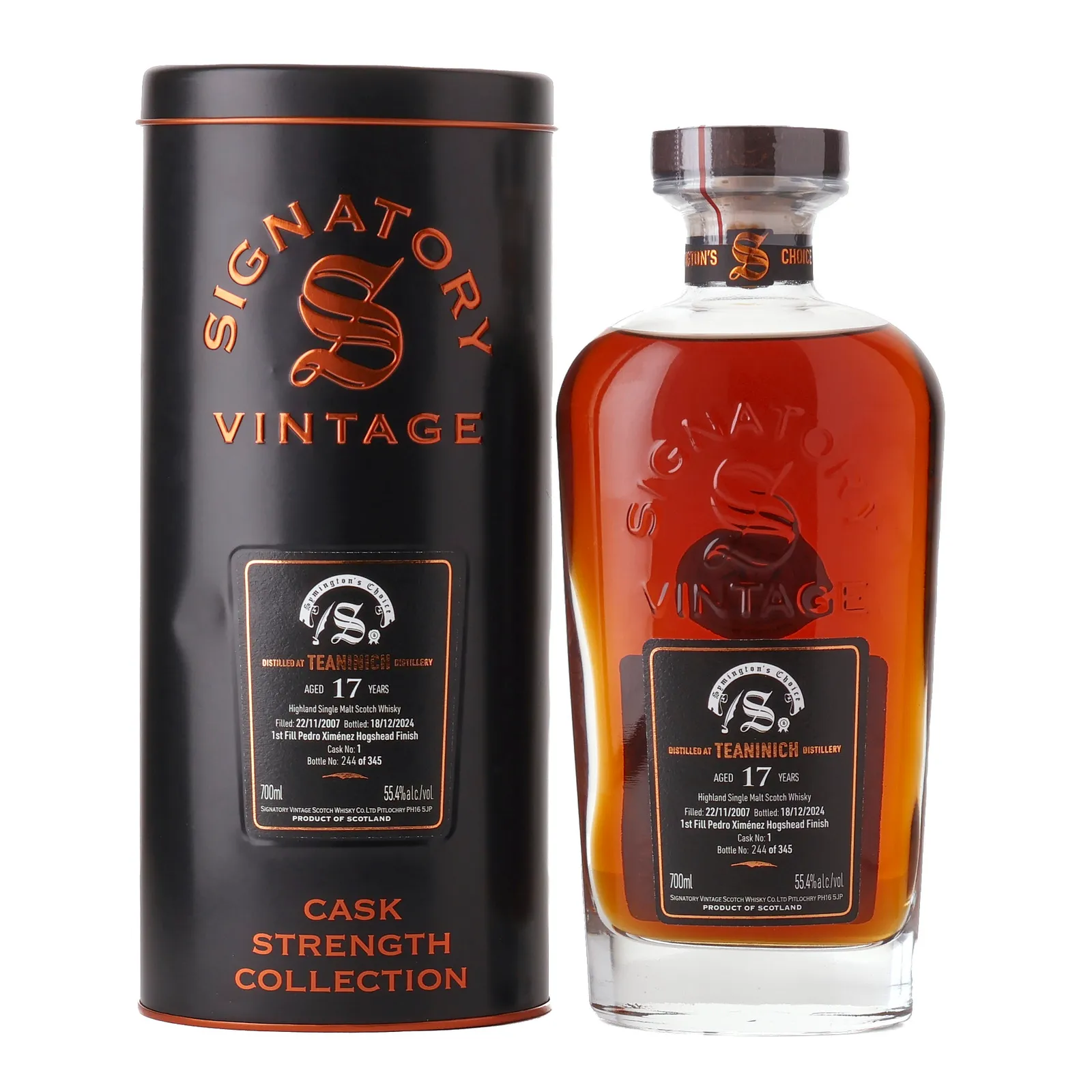 Teaninich Symington's Choice 17 Year Old, Pedro Ximénez Cask, Cask #1, 2007, Signatory Vintage, 55.4% whisky bottle
