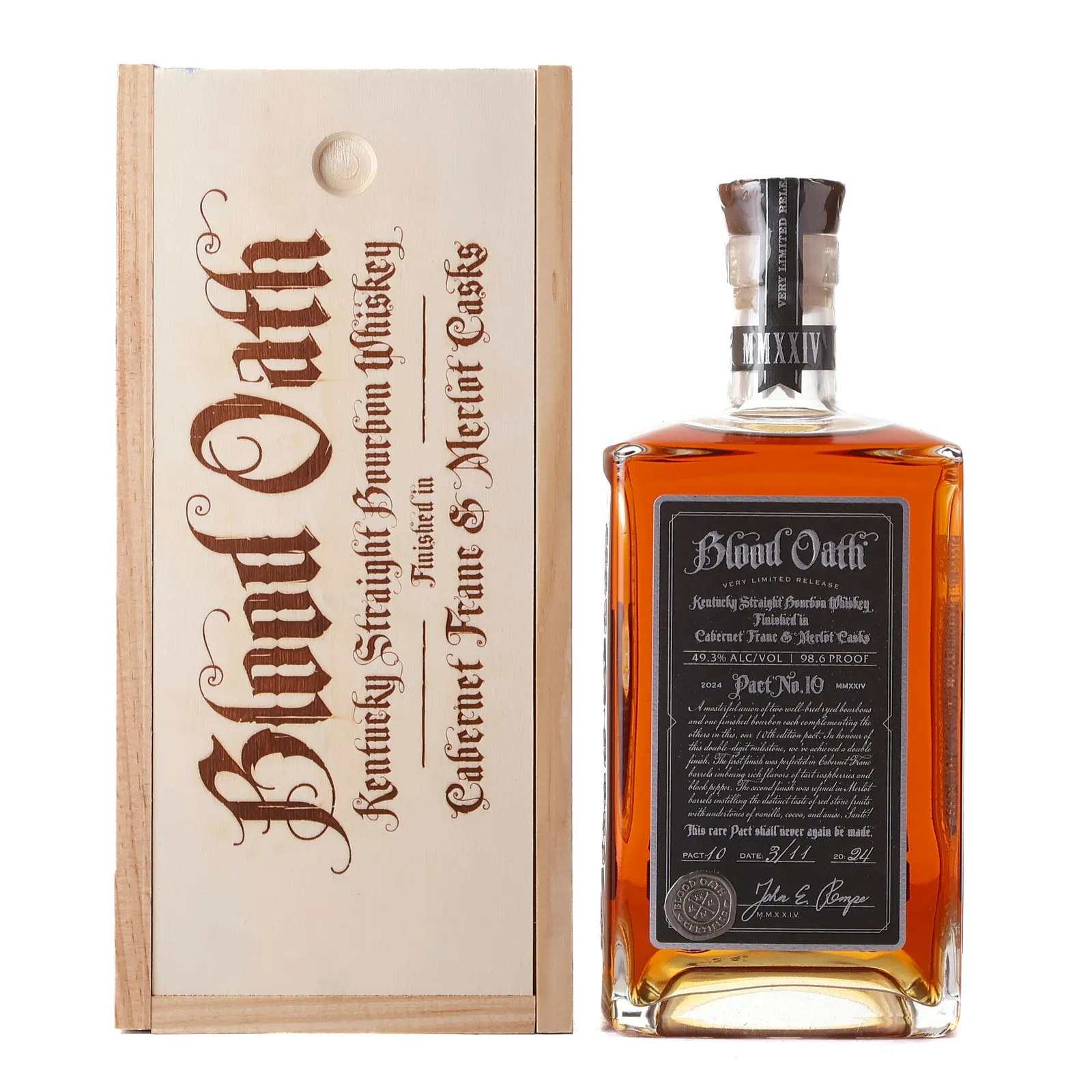 Blood Oath Pact No. 10 Bourbon, Cabernet Franc & Merlot Cask, 2024, 49.3% whisky bottle