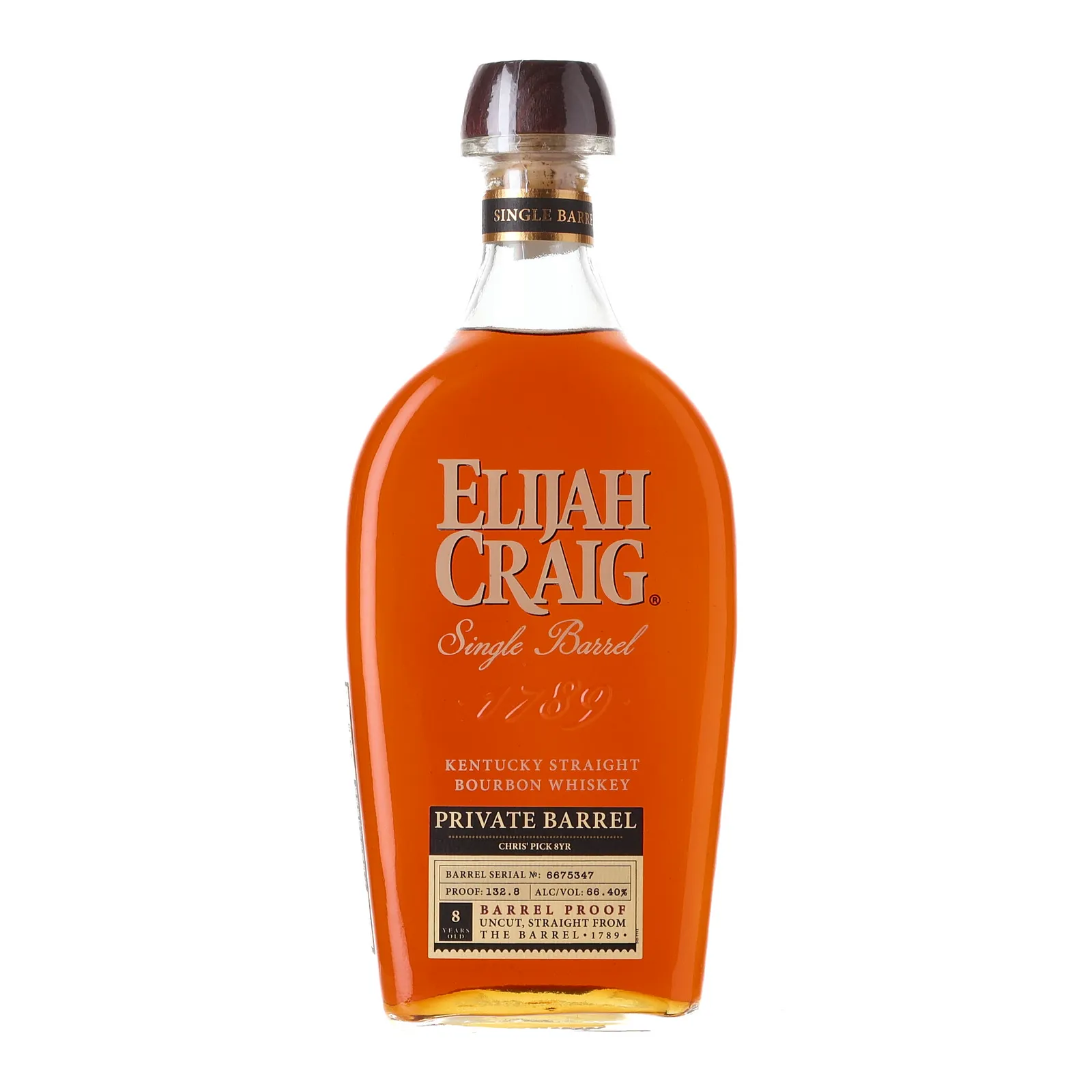 Elijah Craig Private Barrel 8 Year Old, New Charred Oak Cask, Cask #6675347, 66.4% whisky bottle