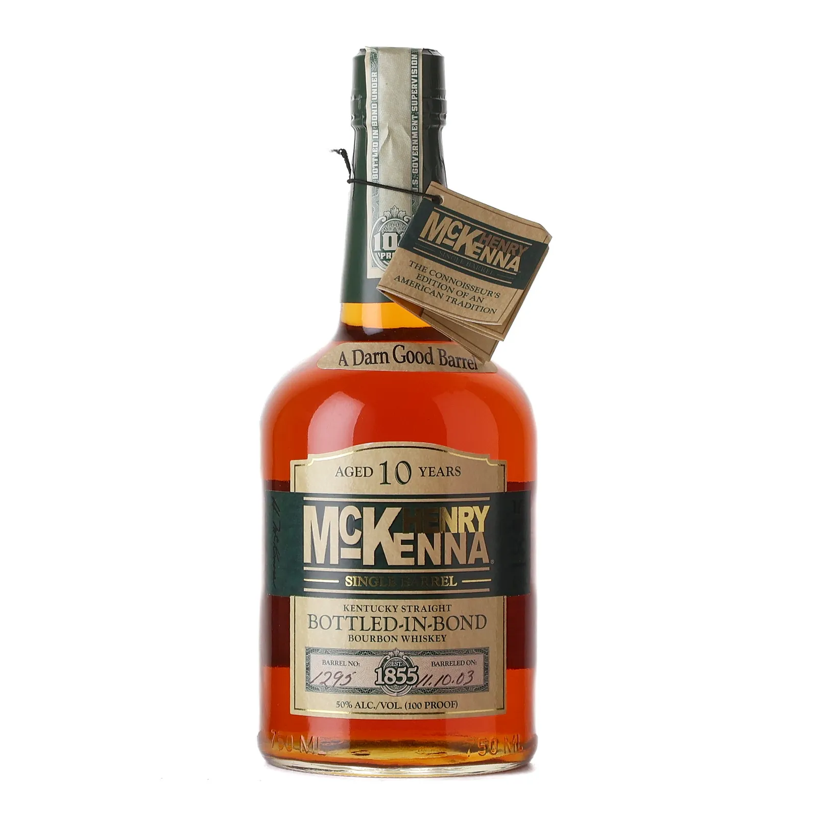 Henry McKenna A Darn Good Barrel 10 Year Old, New Charred Oak Cask, Cask #1295, 2003, 50% whisky bottle