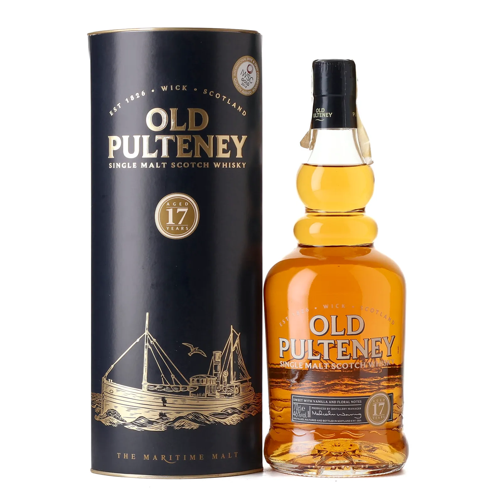 Old Pulteney 17 Year Old, American Ex-Bourbon & Spanish Oloroso & Pedro Ximénez Sherry Cask, 2012, 46%, 70cl whisky bottle