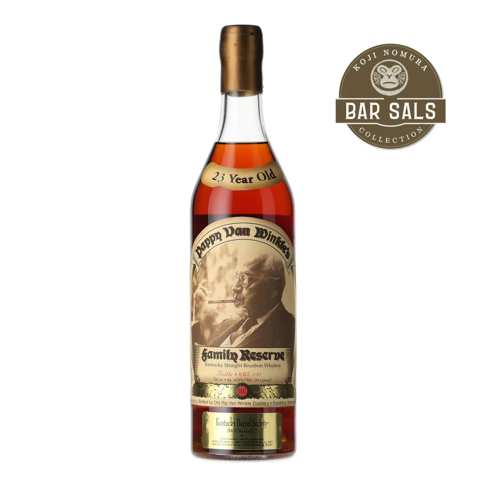 Pappy Van Winkle Family Reserve 'Kentucky Barrel Society' Private Barrel Selection Barrel C 23 Year Old, New Charred Oak Cask, Cask No. C, 2007, 47.8% whisky bottle