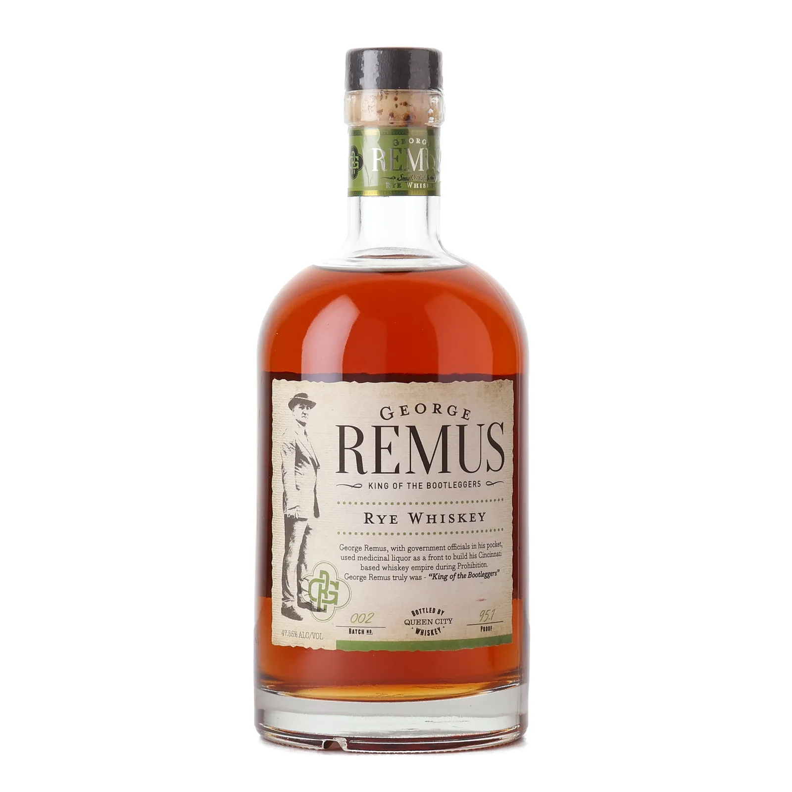 George Remus King of the Bootleggers Rye Whiskey 2 Year Old, Batch No. 002, Queen City Whiskey, 47.9% whisky bottle