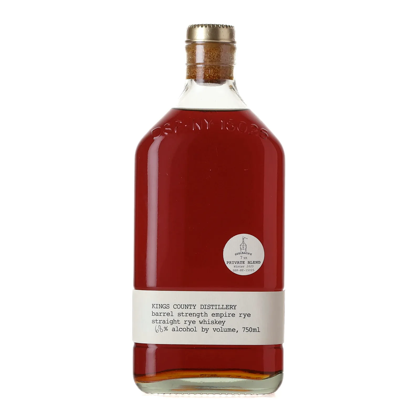 Kings County Barrel Strength Empire Rye Seelbach's Private Blend 7 Year Old, Batch No. 211, 2025, 68% whisky bottle