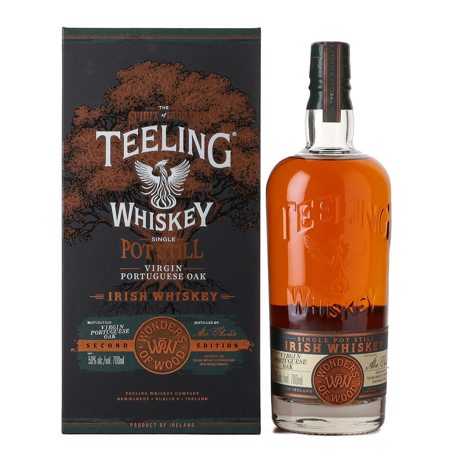 Teeling Wonders of Wood Second Edition Virgin Portuguese Oak Single Pot Still Irish Whiskey, Virgin Portuguese Oak Cask, 50% whisky bottle