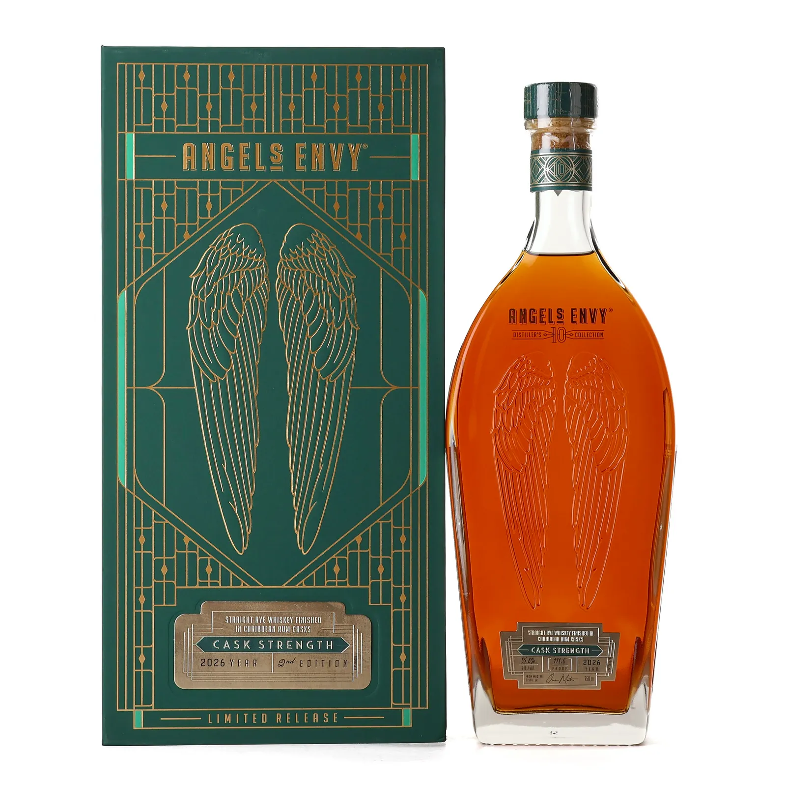 Angel's Envy Cask Strength Rye 10 Year Old, Caribbean Rum Cask, Batch No. RC2, 2026, 55.8% whisky bottle