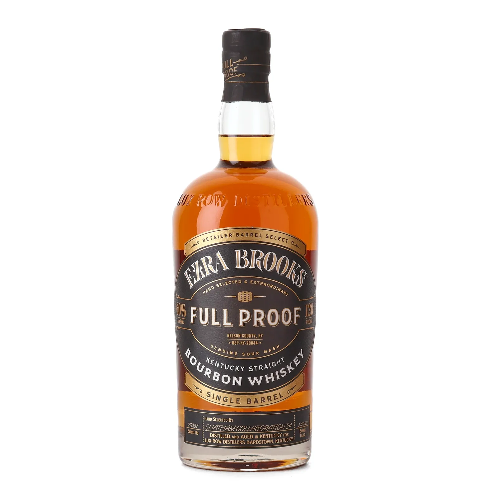 Ezra Brooks Full Proof Bourbon Chatham Private Barrel Selection, New Charred American Oak Cask, Cask #27031, 60% whisky bottle