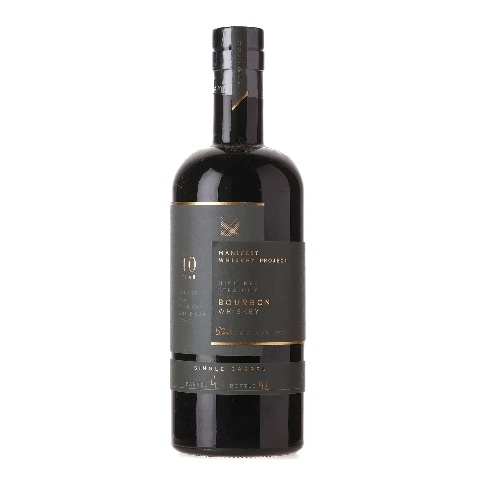 Manifest Distilling Manifest Whiskey Project High Rye Single Barrel 10 Year Old, Oak Cask, Cask #4, 2016, 52.1% whisky bottle