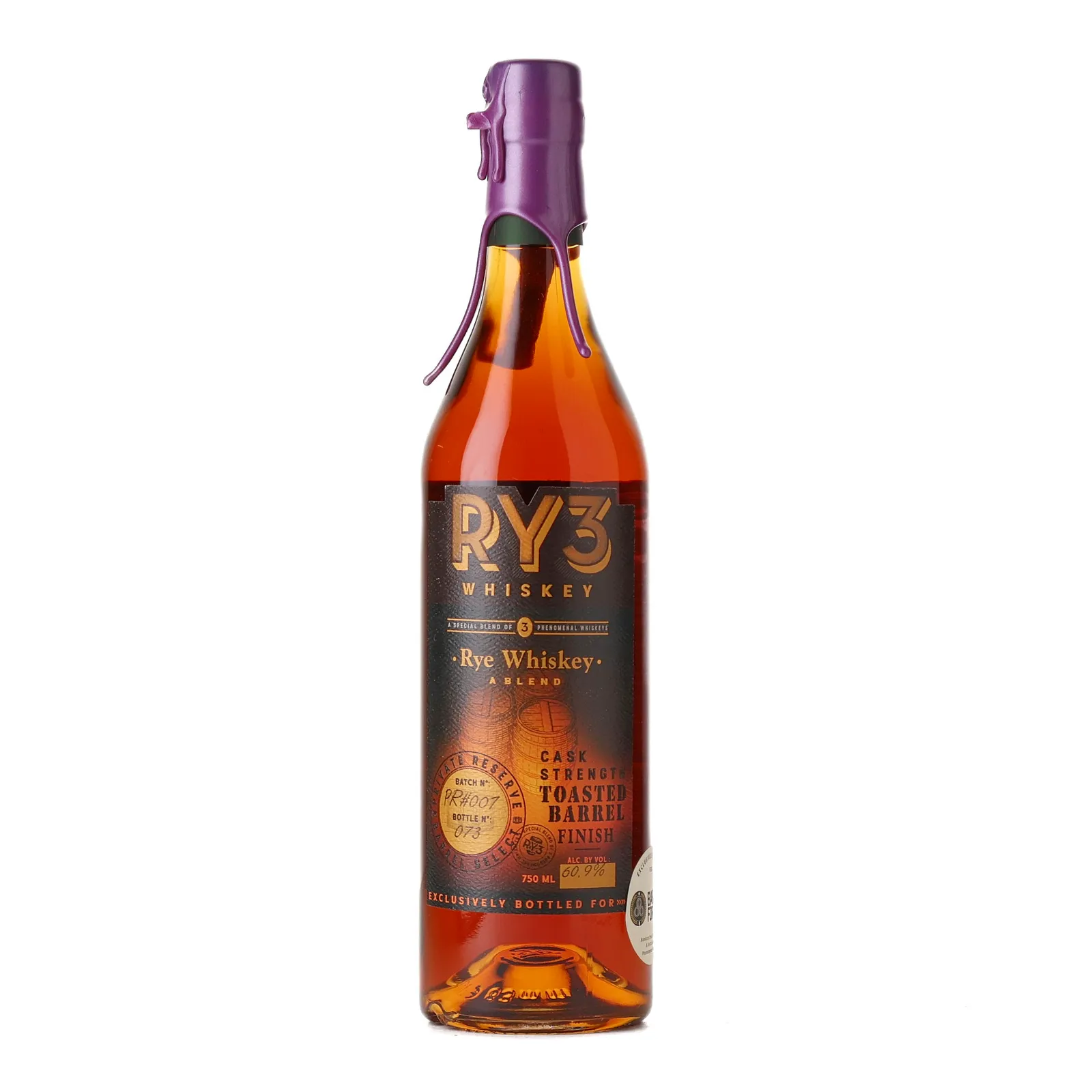 RY3 Toasted Barrel Finish Cask Strength, Batch No. PR#007, Barrels For Good, 60.9% whisky bottle