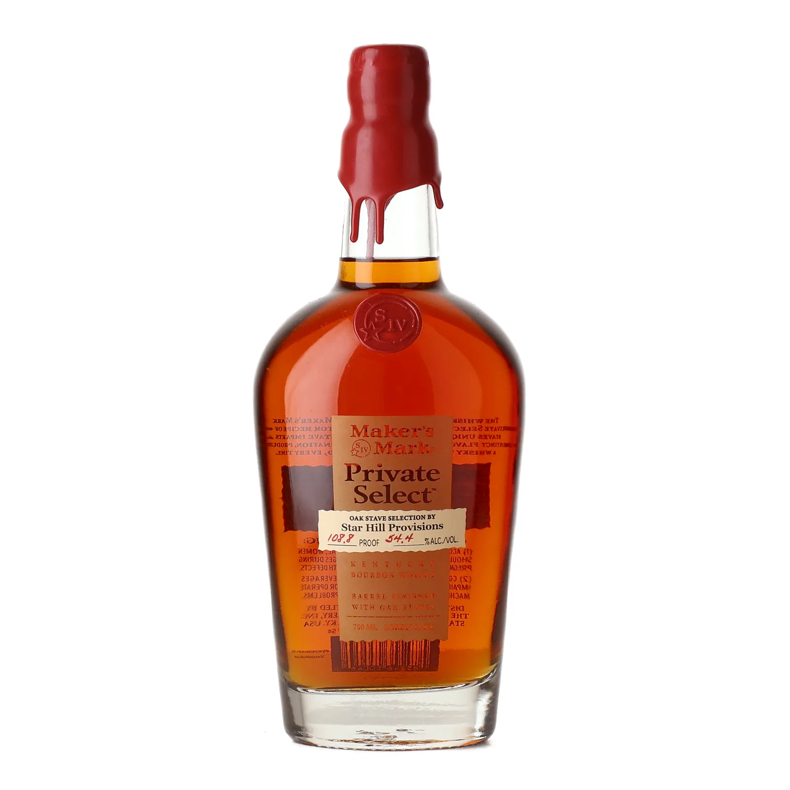 Maker's Mark Private Select Star Hill Provisions Private Barrel Selection, New Charred Oak Cask, Finished with Oak Staves, 54.4% whisky bottle