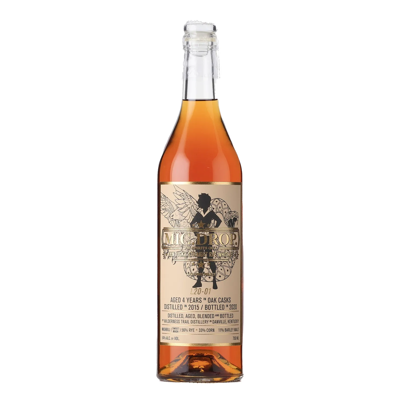 Mic Drop Rye 4 Year Old, Oak Cask, Batch No. L20-01, 2020, 54% whisky bottle