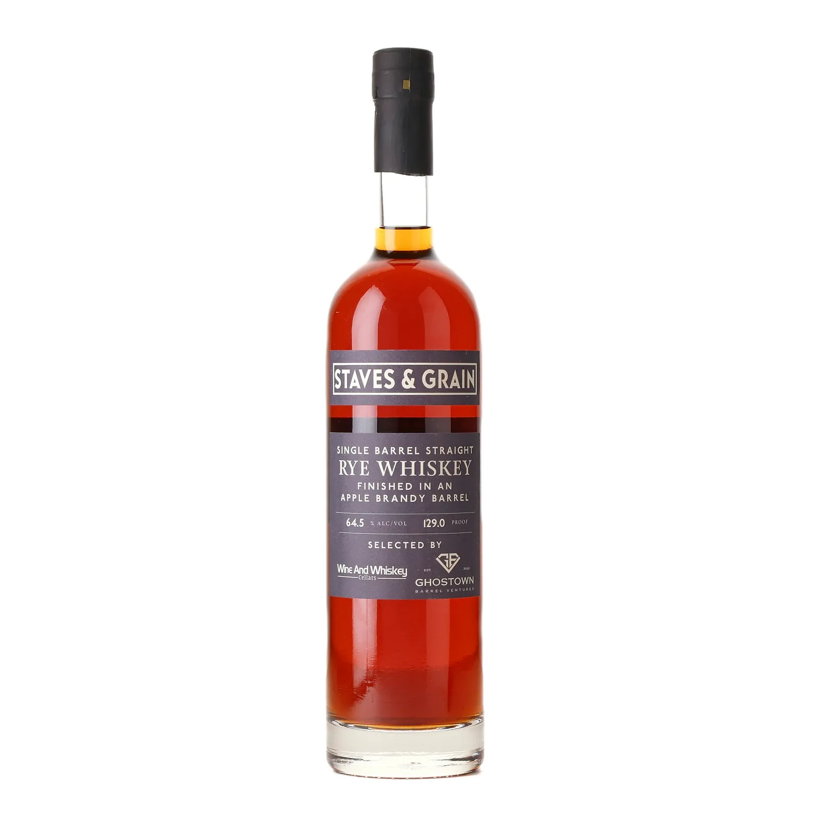 Staves & Grain Apple Brandy Finish Rye Wine & Whiskey Cellars & Ghostown Barrel Ventures Selection 9 Year Old, Apple Brandy Cask, Staves & Grain, 64.5% whisky bottle