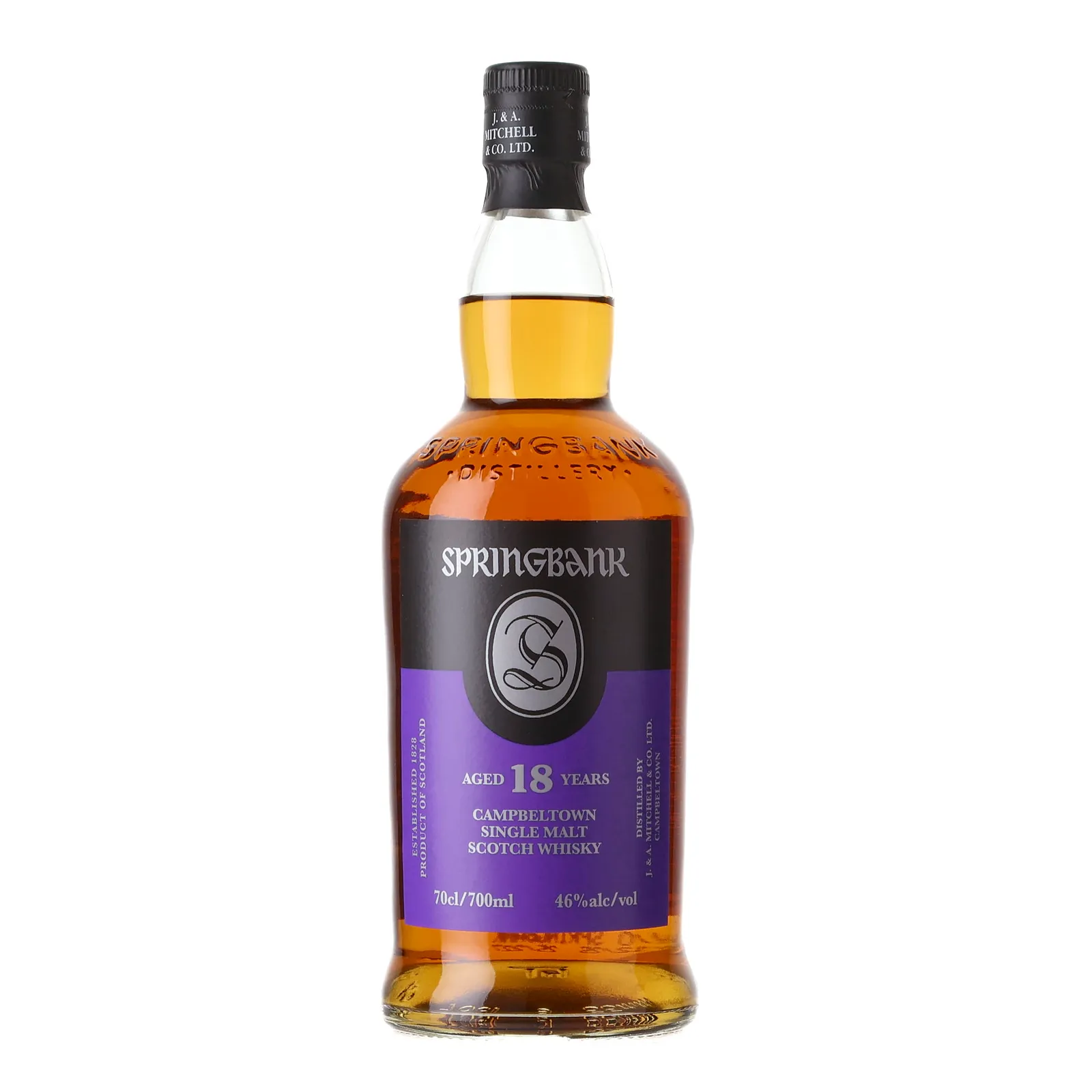 Springbank 18 Year Old, 46% whisky bottle