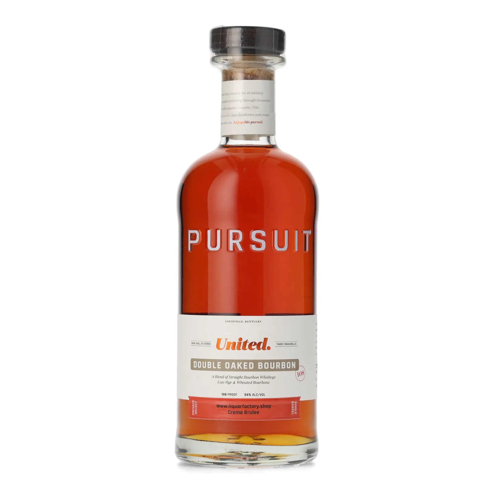 Pursuit United Double Oaked Bourbon 'liquorfactory.shop & Creme Brulee' Private Select, Oak Cask, 54% whisky bottle