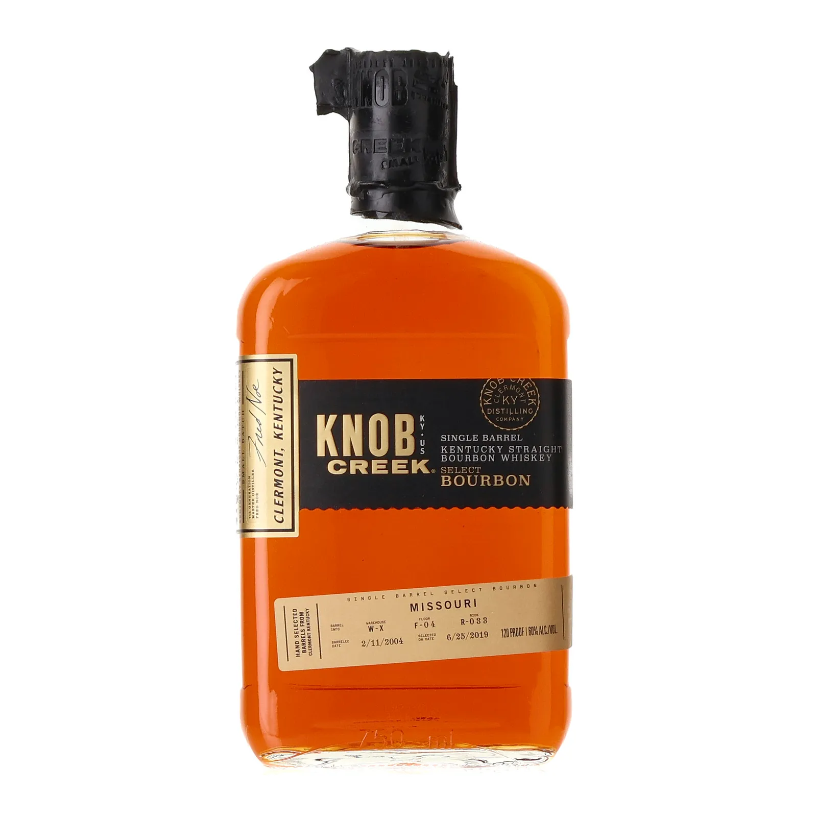 Knob Creek Single Barrel Select Bourbon 15 Year Old, New Charred Oak Cask, Cask #R-033, 2004, 60% whisky bottle