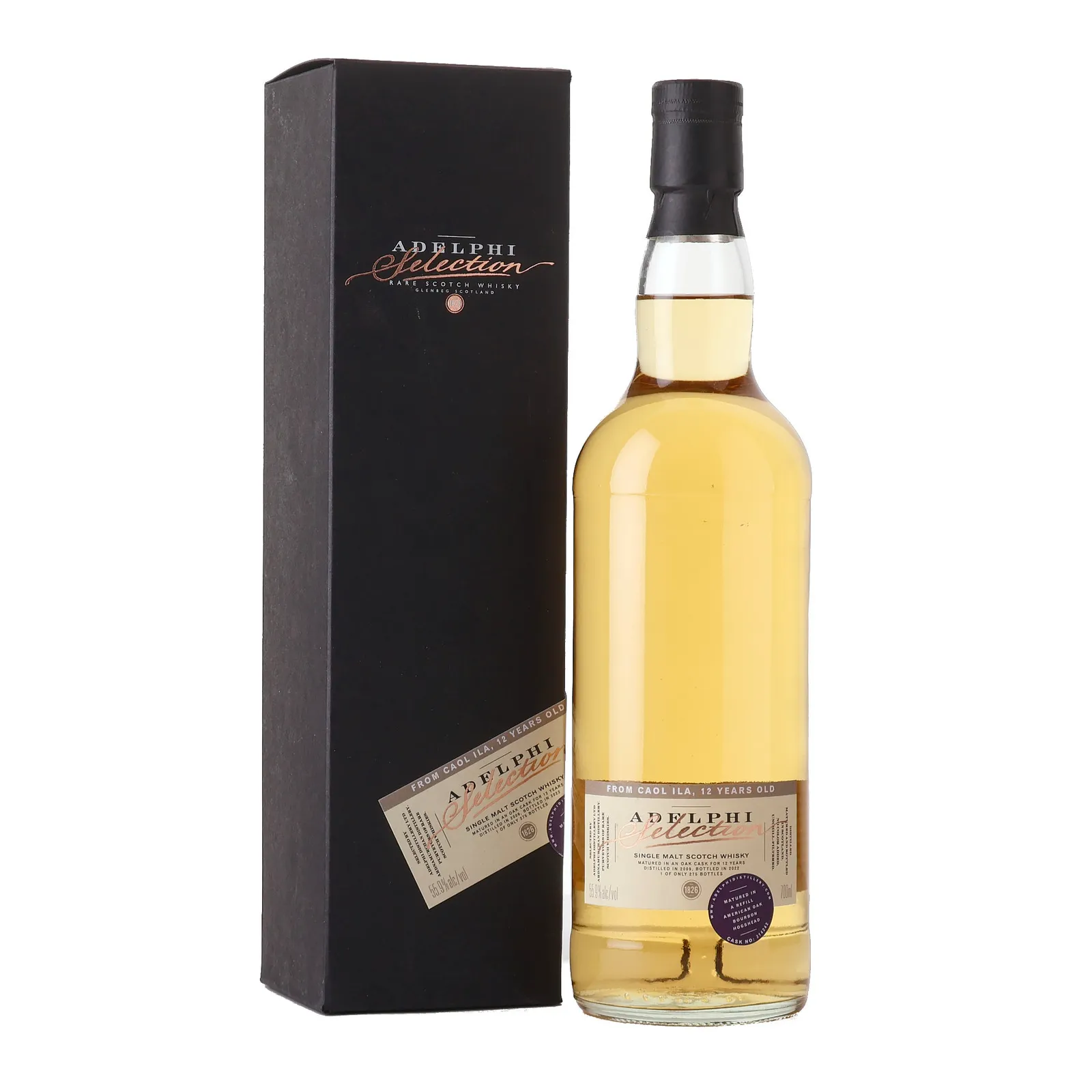 Caol Ila Adelphi Selection 12 Year Old, Bourbon Cask, Cask #314242, 2009, Adelphi, 55.9% whisky bottle
