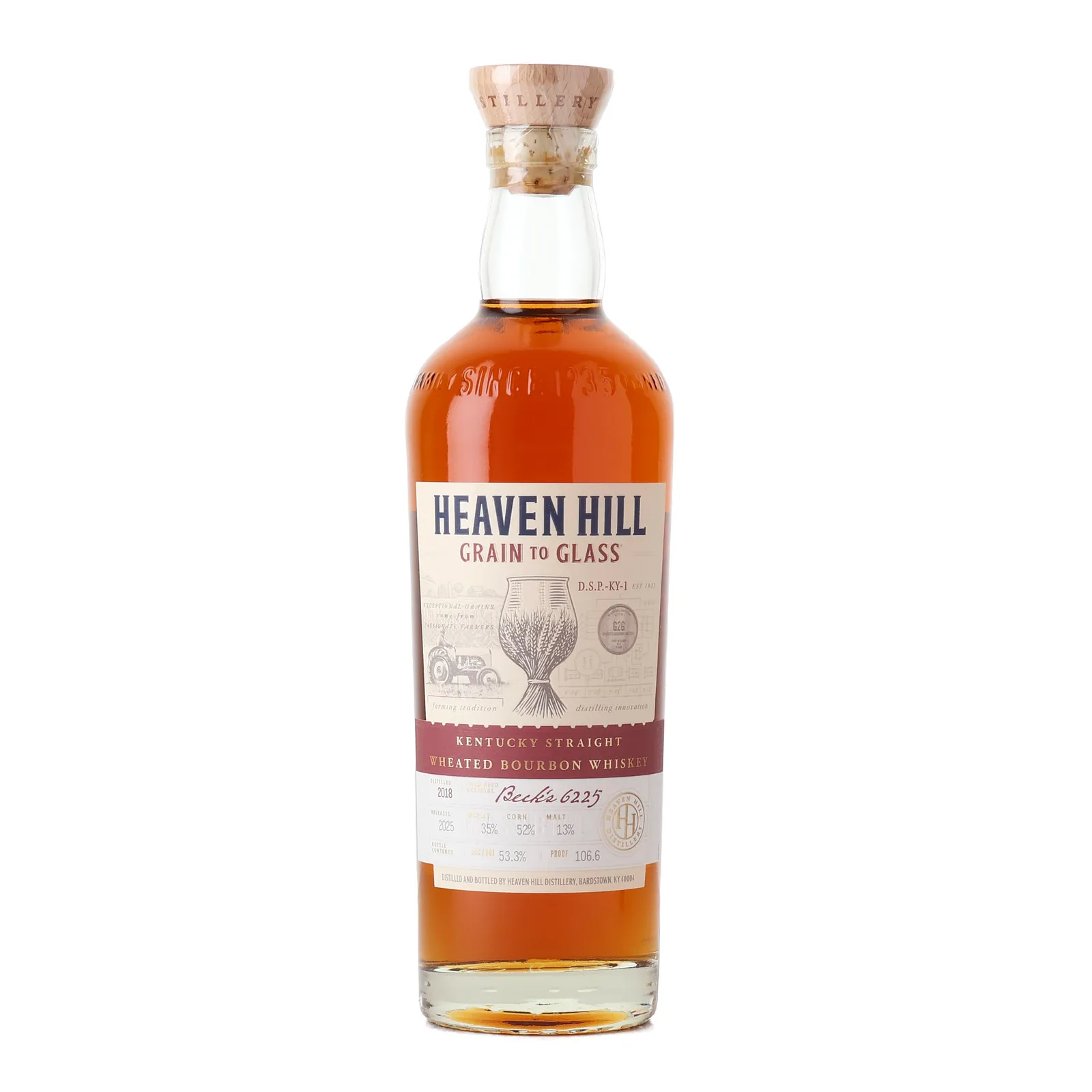 Heaven Hill Grain To Glass Kentucky Straight Wheated Bourbon Whiskey 6 Year Old, New Charred Oak Cask, Batch No. 6225, 2025, 53.3% whisky bottle