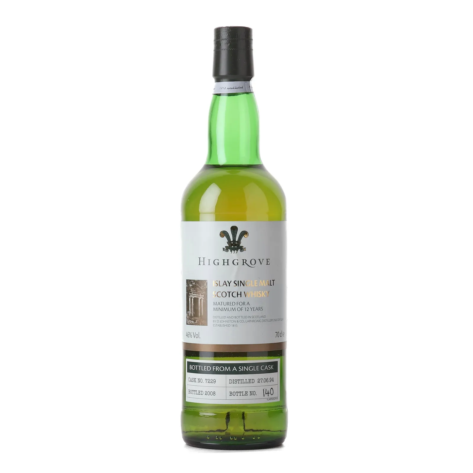 Laphroaig Highgrove Cask 12 Year Old, Cask #7229, 2008, 46% whisky bottle