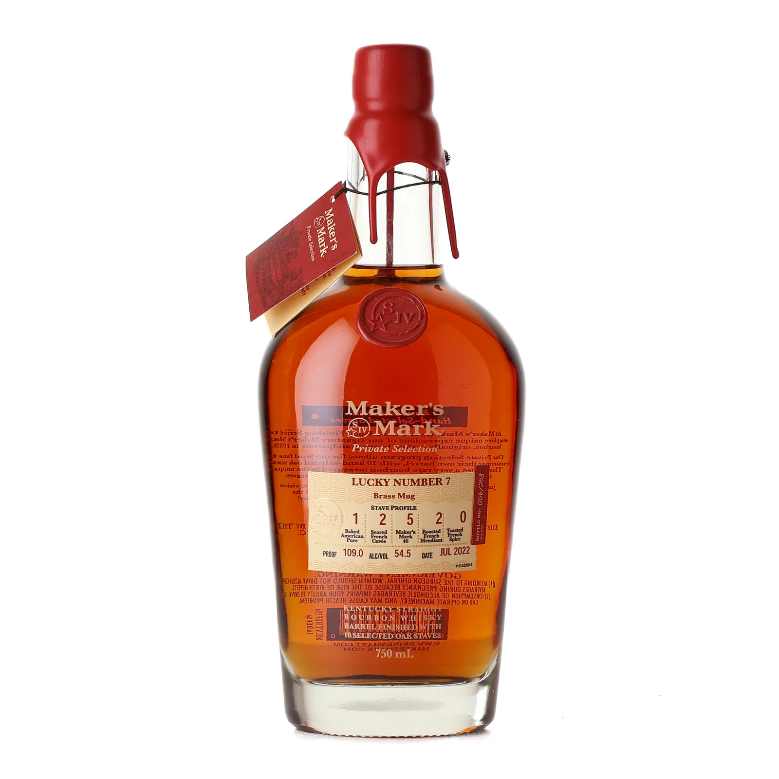 Maker's Mark Private Selection Lucky No. 7 Brass Mug, New American Oak Cask, 2022, 54.5% whisky bottle