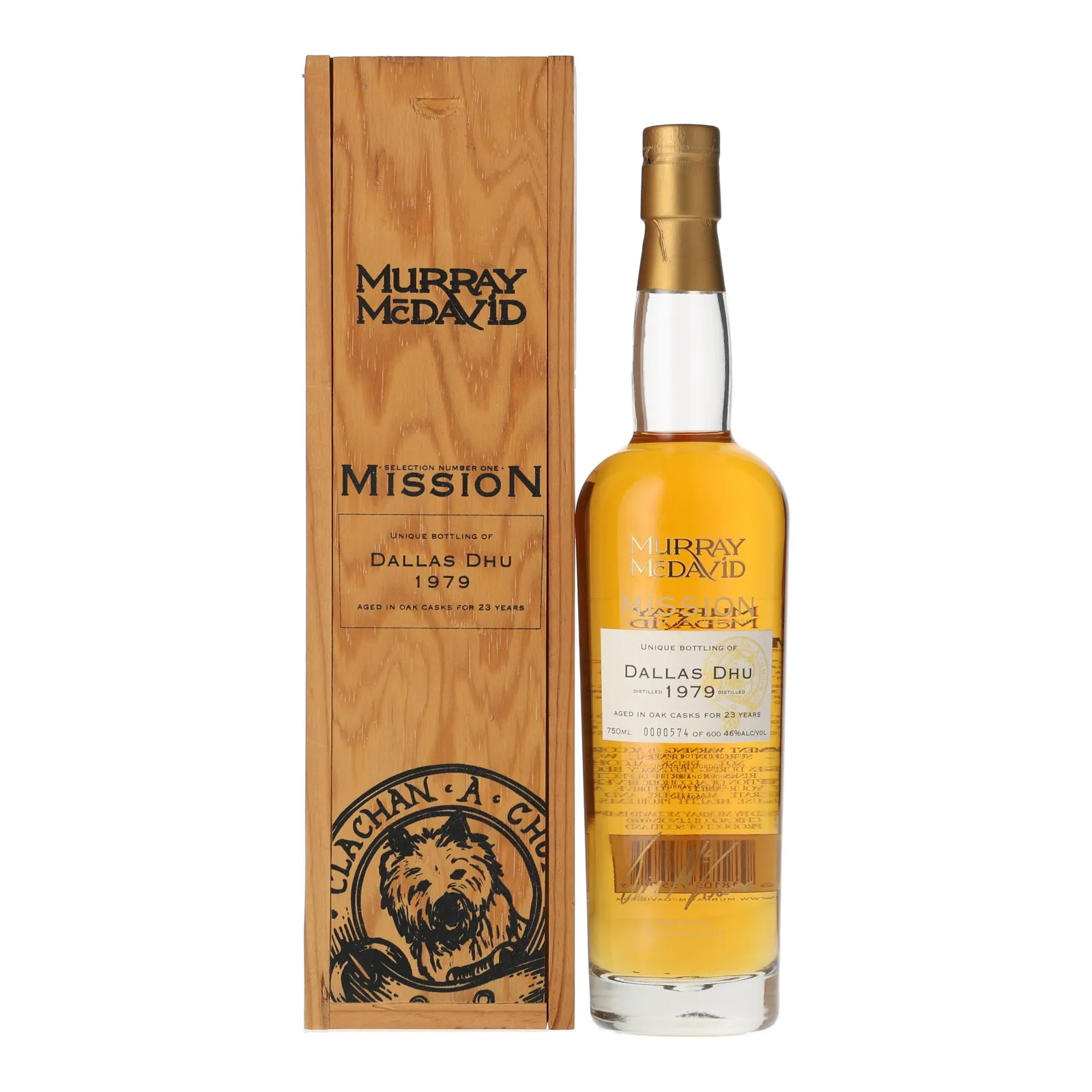 Dallas Dhu Mission 23 Year Old, Oak Cask, 1979, Murray McDavid, 46% whisky bottle