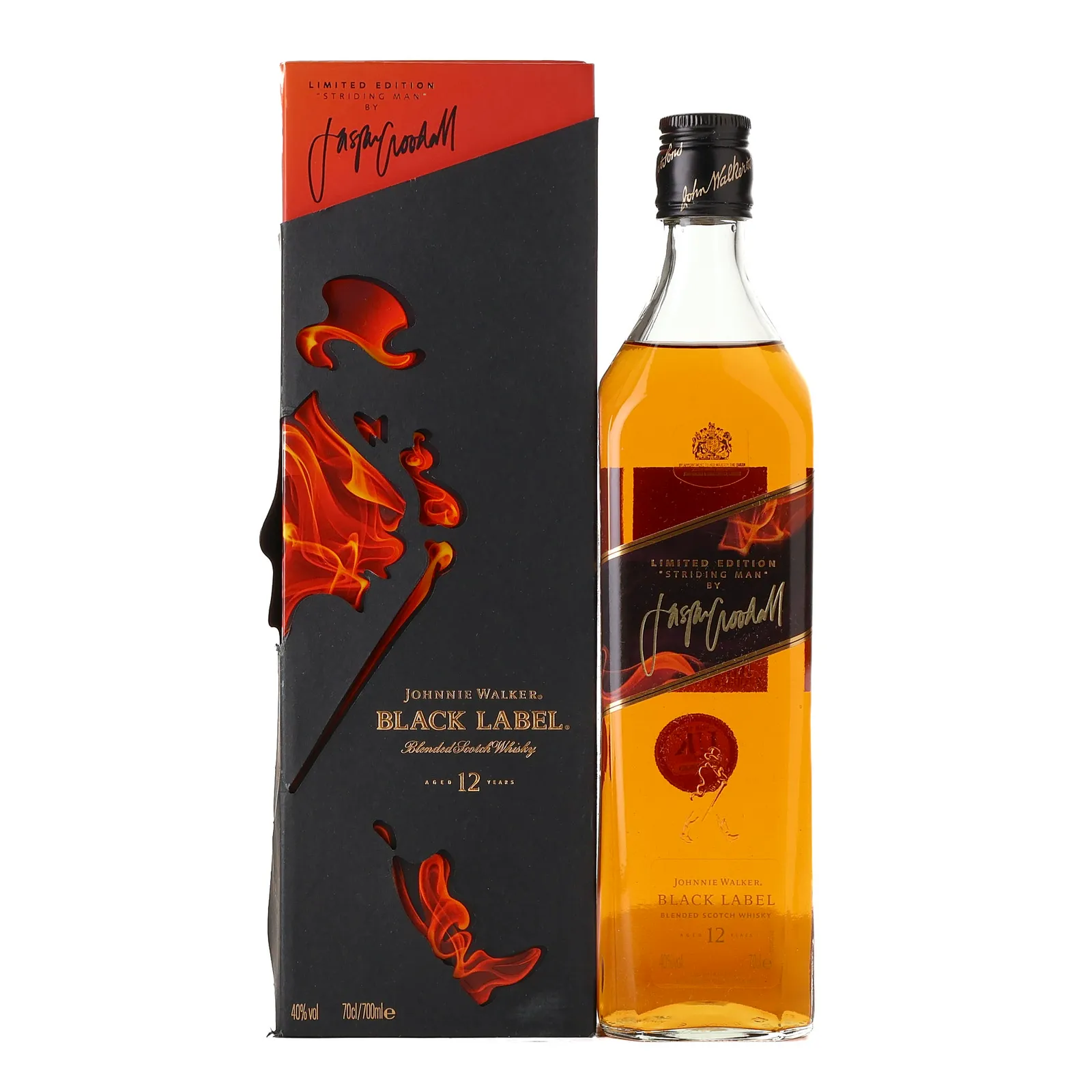 Johnnie Walker Black Label Striding Man by Jasper Goodall 12 Year Old, American & European Oak Cask, 2011, 40% whisky bottle