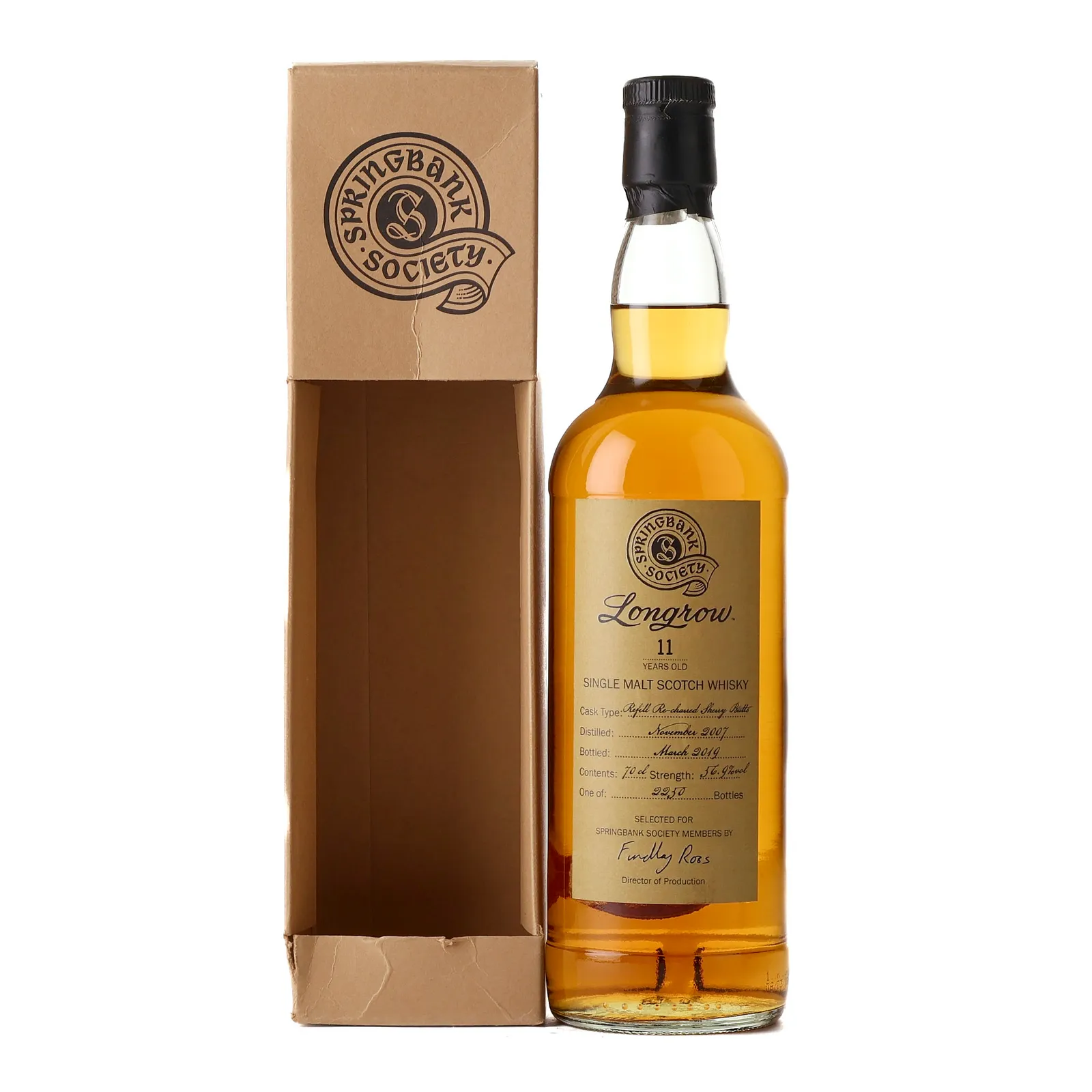 Longrow Society Bottling 11 Year Old, Refill Re-charred Sherry Cask, 2019, 56.9% whisky bottle