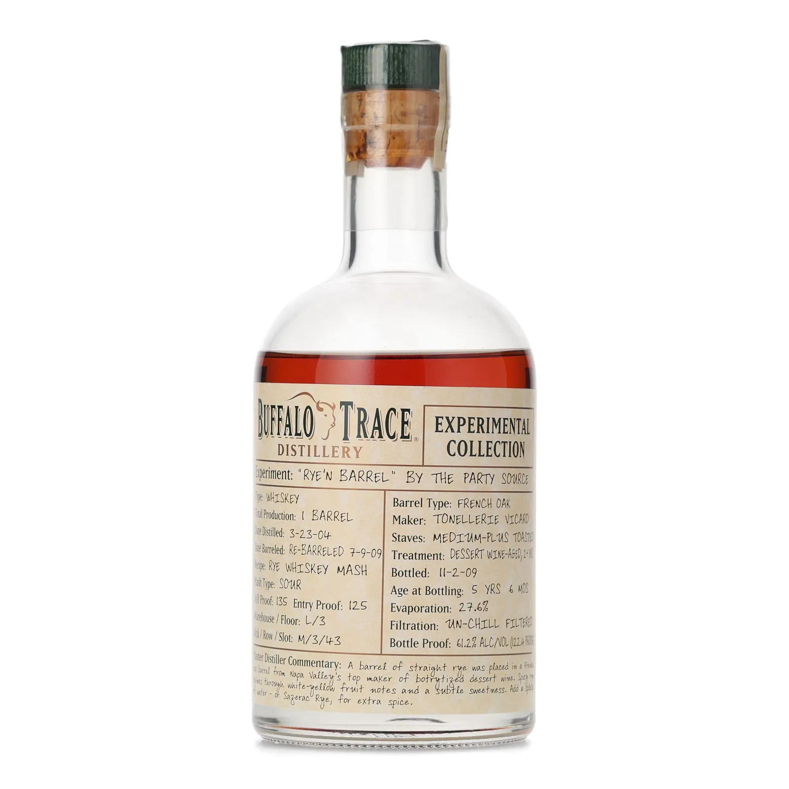 Buffalo Trace Experimental Collection Rye'n Barrel Party Source Selection 5 Year Old, French Oak Cask, 2009, 61.2% whisky bottle