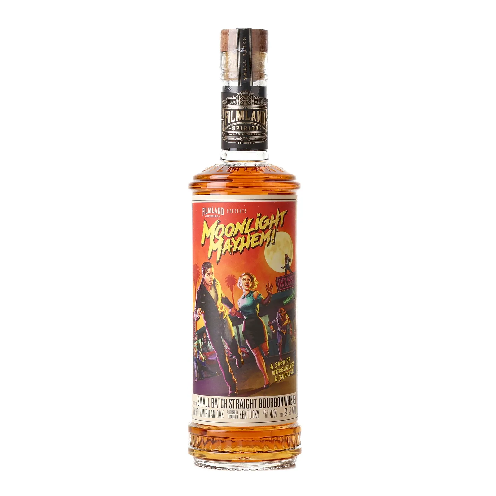 Filmland Spirits Moonlight Mayhem! Small Batch No. Bourbon 4 Year Old, New American Oak Cask, 47% whisky bottle